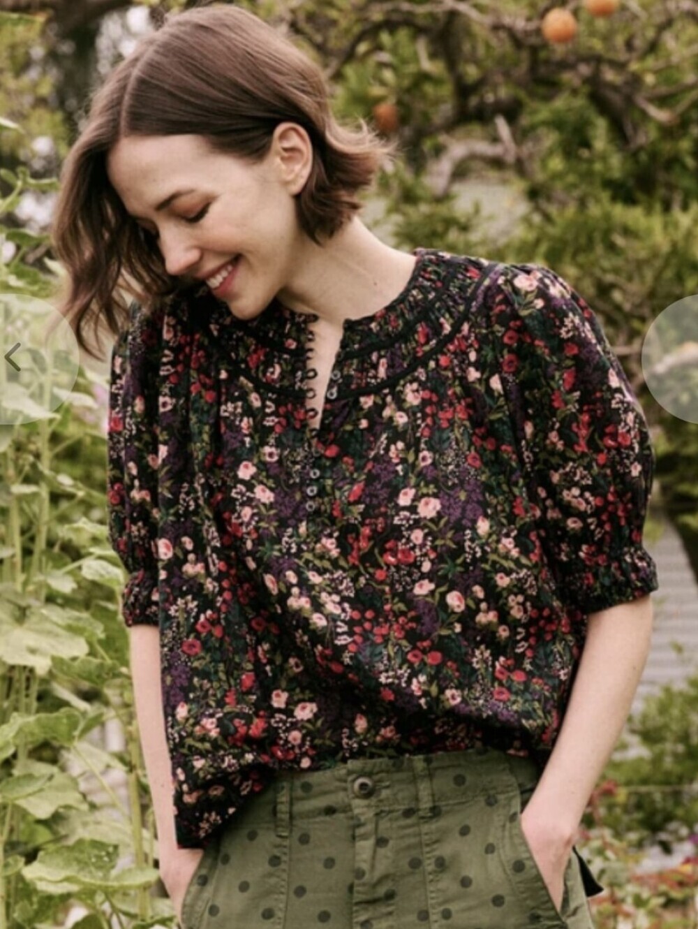 THE GREAT. THE STORYTELLER TOP BLACK FLORAL WOMENS SIZE 3 LARGE - Picture 2 of 16